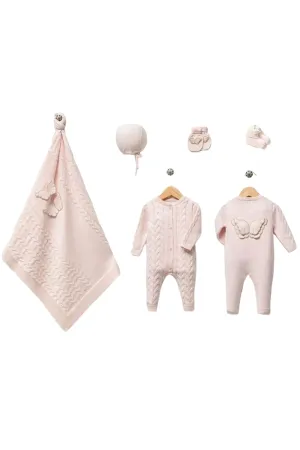 Angel Pink Newborn Knitwear Coming Home Set (5 Pcs)