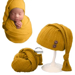 Babymoon Non Stretchable Baby Wrap & Knotty Cap New Born Photography Photoshoot Prop-Yellow