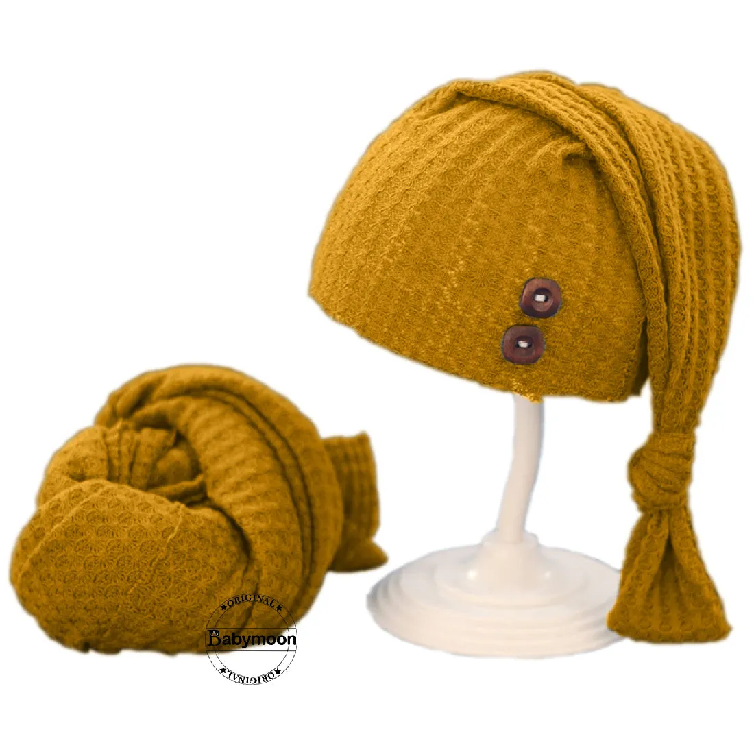 Babymoon Non Stretchable Baby Wrap & Knotty Cap New Born Photography Photoshoot Prop-Yellow