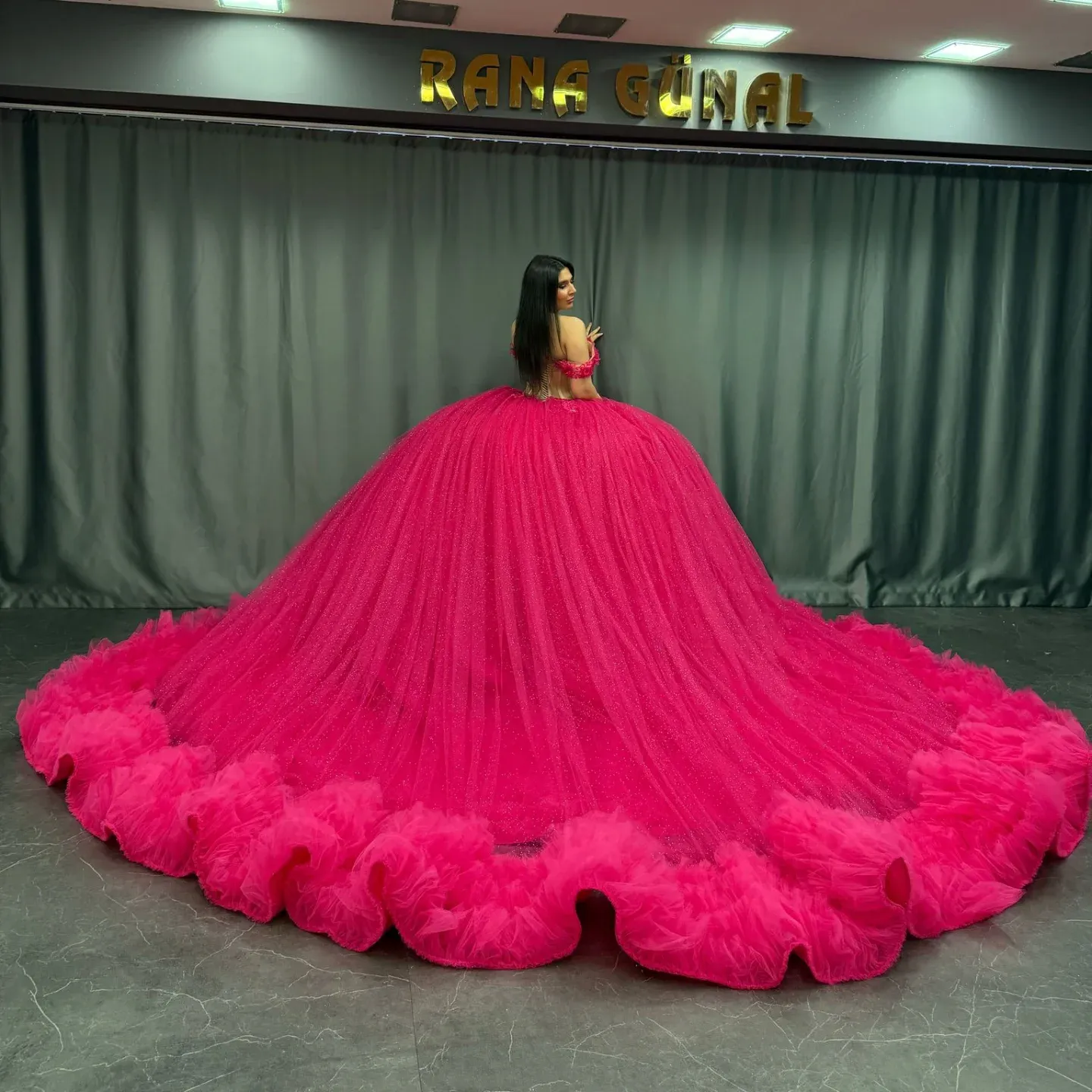 Ball Gown Off Shoulder Sleeveless Appliques Beaded Pleated Glitter Hot Pink Tulle Quinceanera Dress Birthday Party Dress