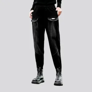 Black loose women's jeans pants