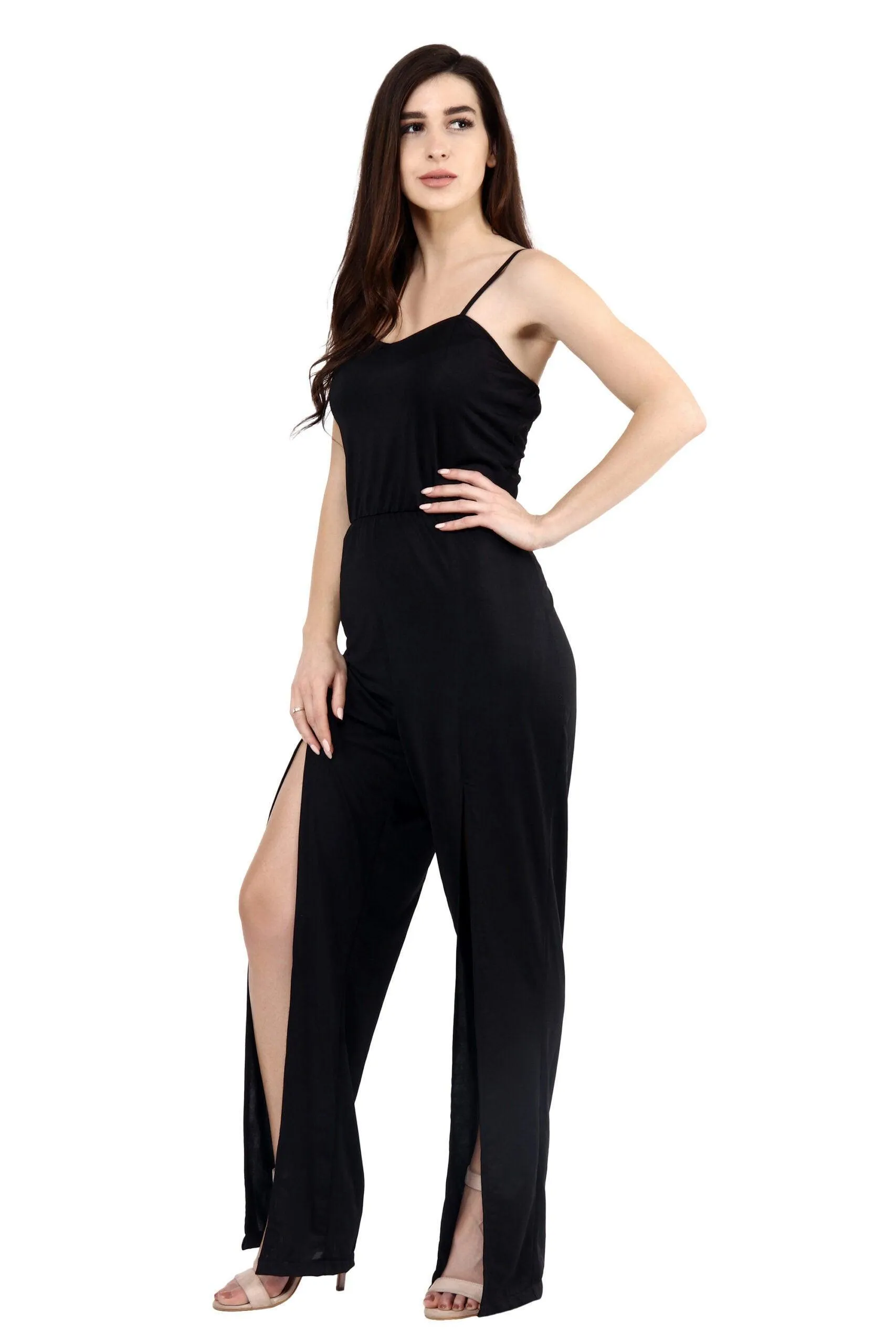 Black Solid Jumpsuit with Slits