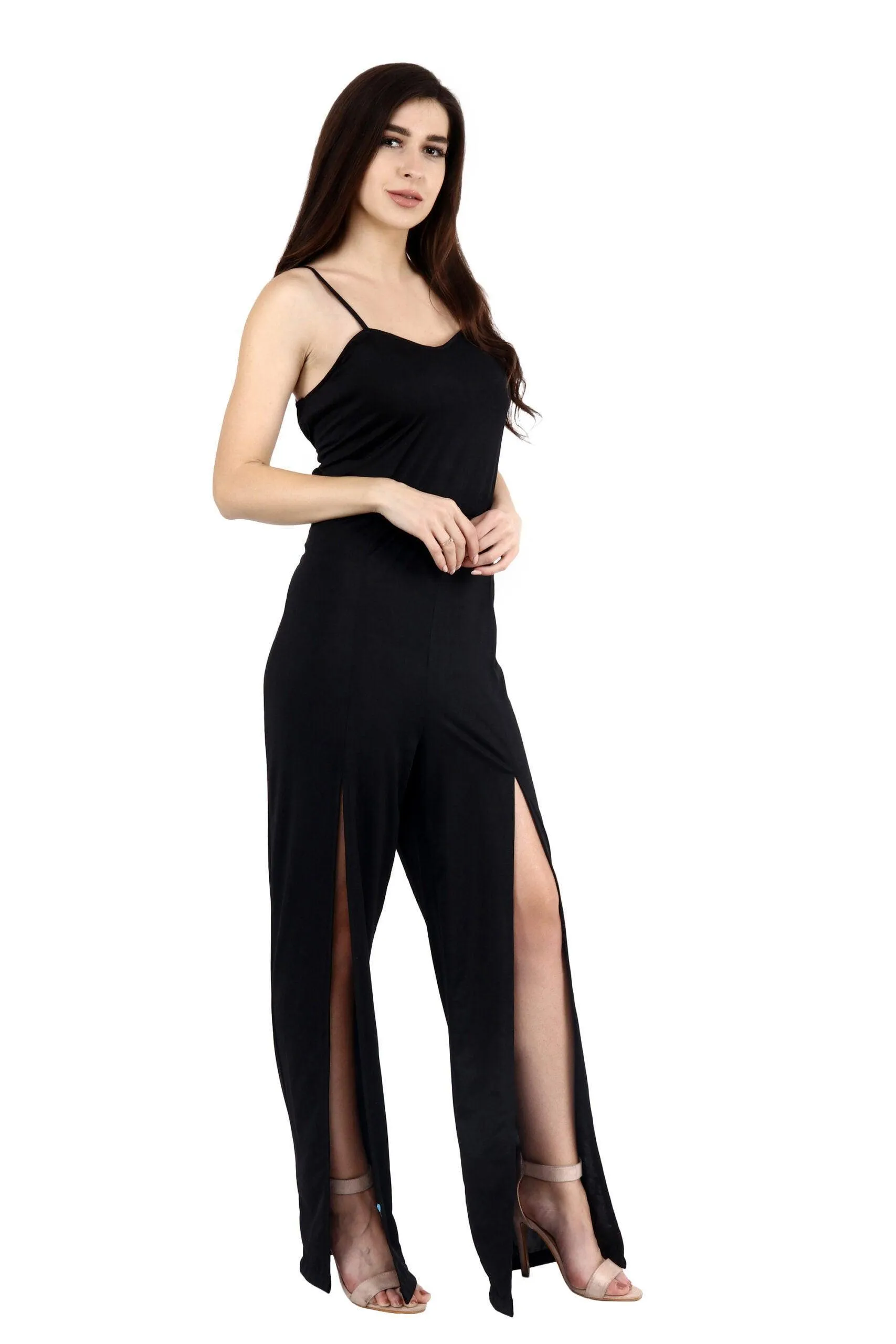 Black Solid Jumpsuit with Slits