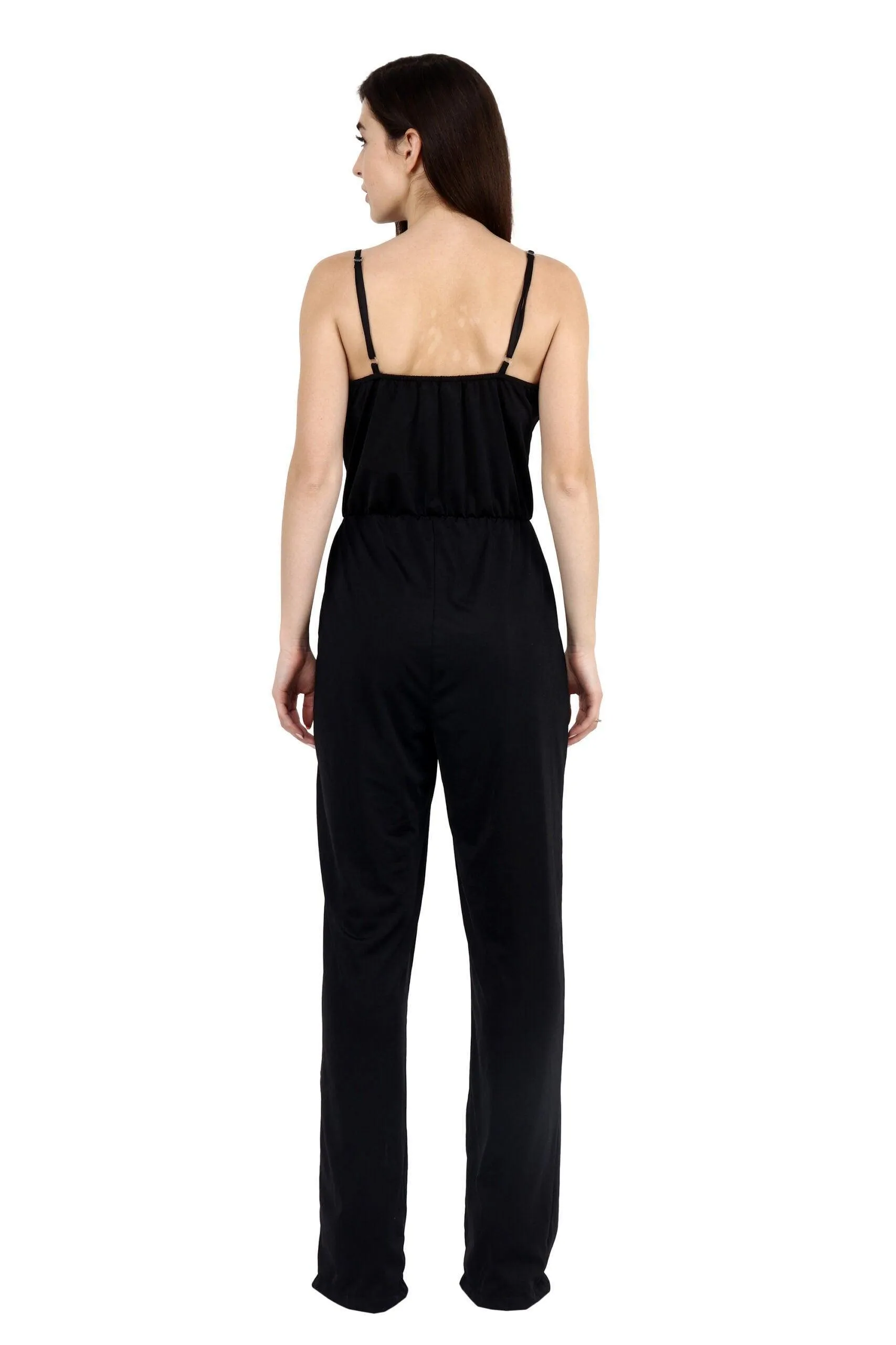 Black Solid Jumpsuit with Slits