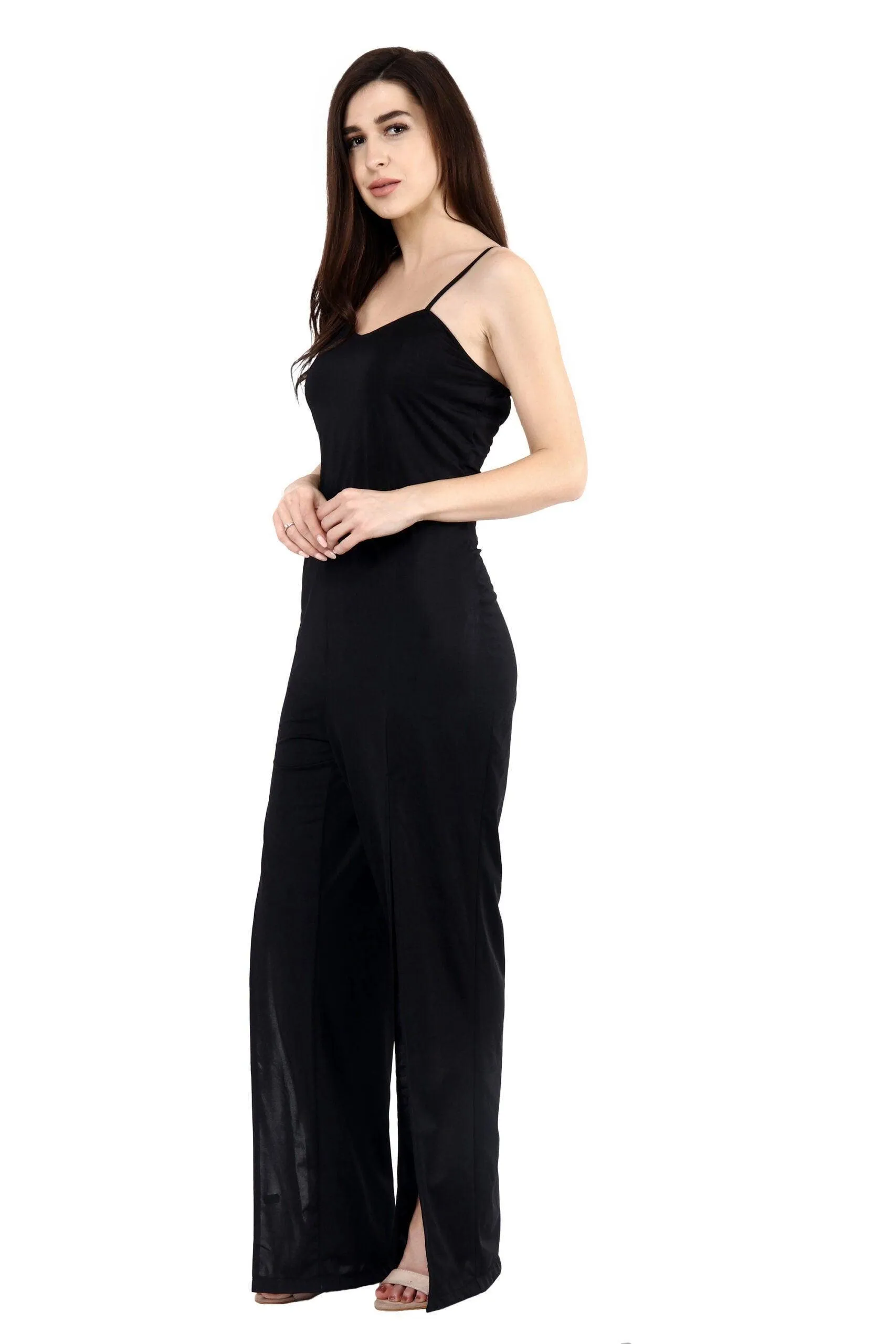 Black Solid Jumpsuit with Slits