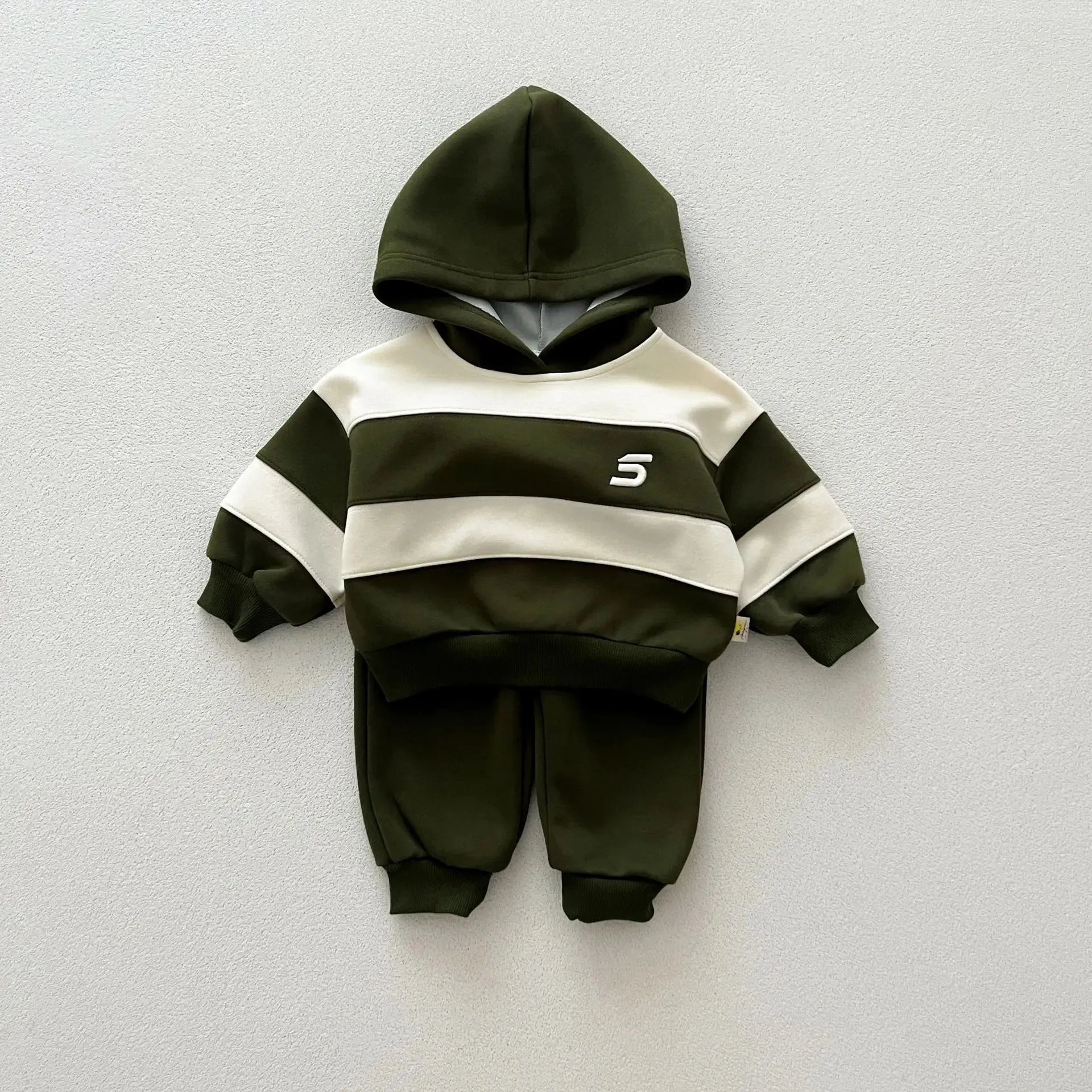 Childrens Baby Boys Autumn Handsome Two-piece Set Sports Casual Striped Hoodies Solid Cotton Pants Suit Toddler Boys Outfit