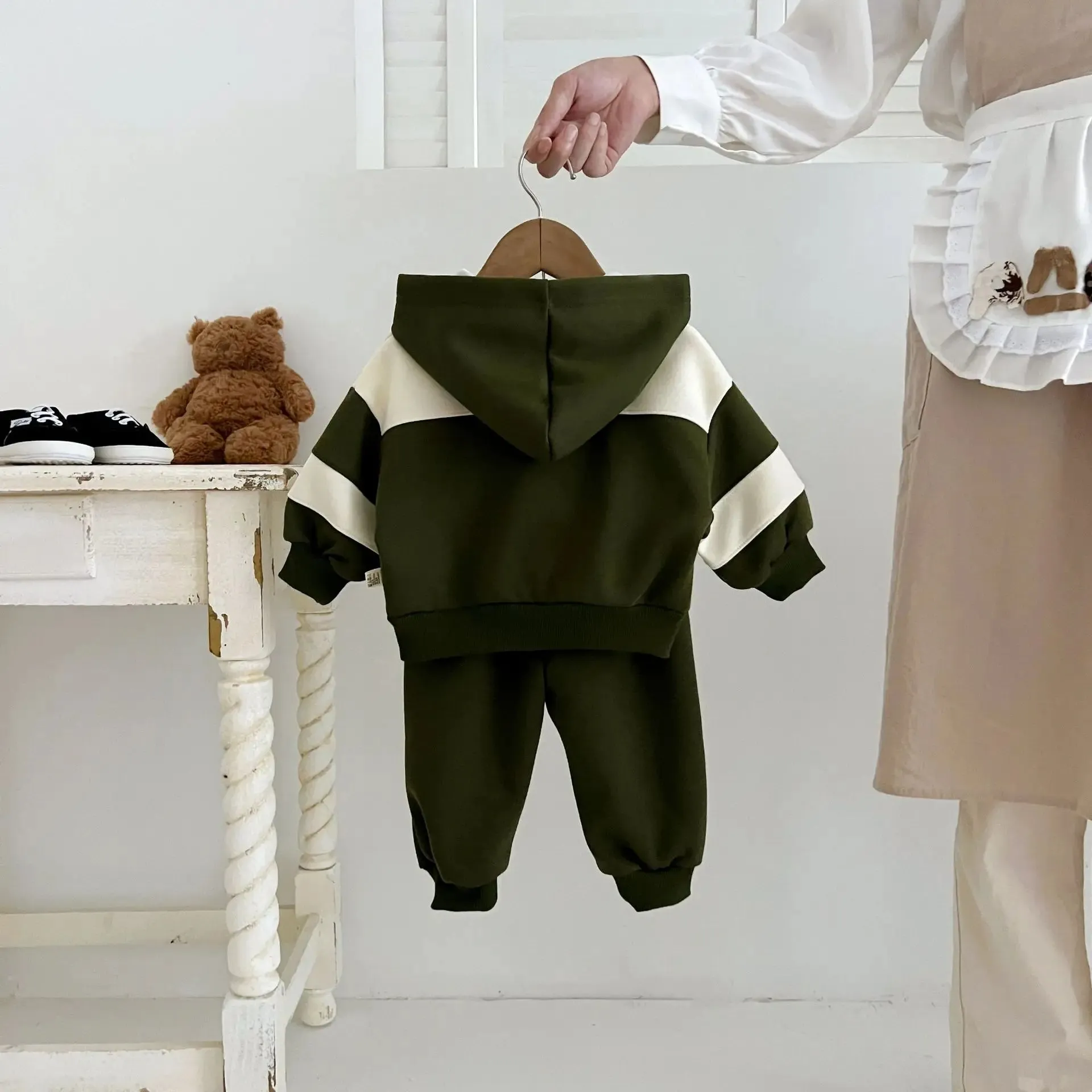 Childrens Baby Boys Autumn Handsome Two-piece Set Sports Casual Striped Hoodies Solid Cotton Pants Suit Toddler Boys Outfit