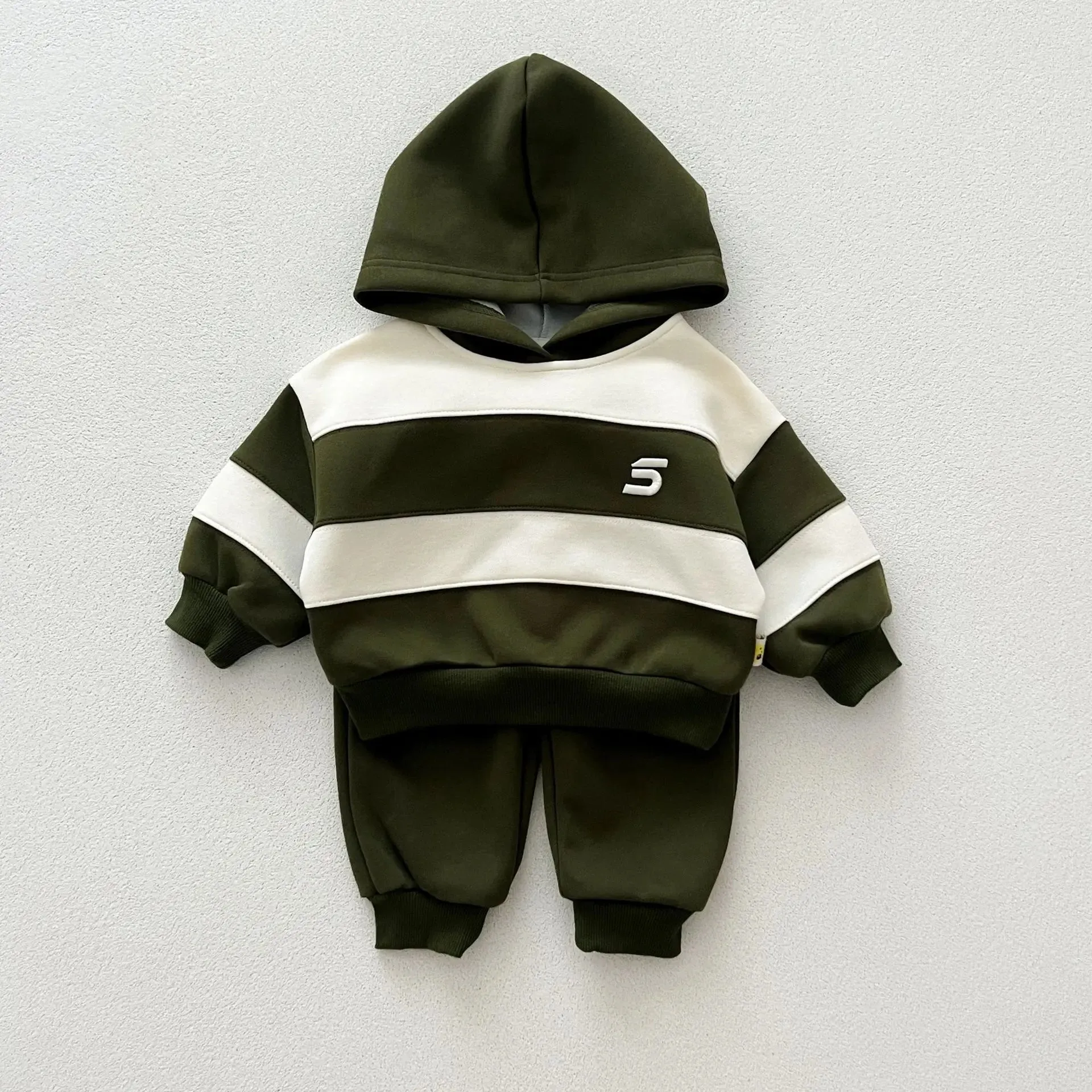 Childrens Baby Boys Autumn Handsome Two-piece Set Sports Casual Striped Hoodies Solid Cotton Pants Suit Toddler Boys Outfit