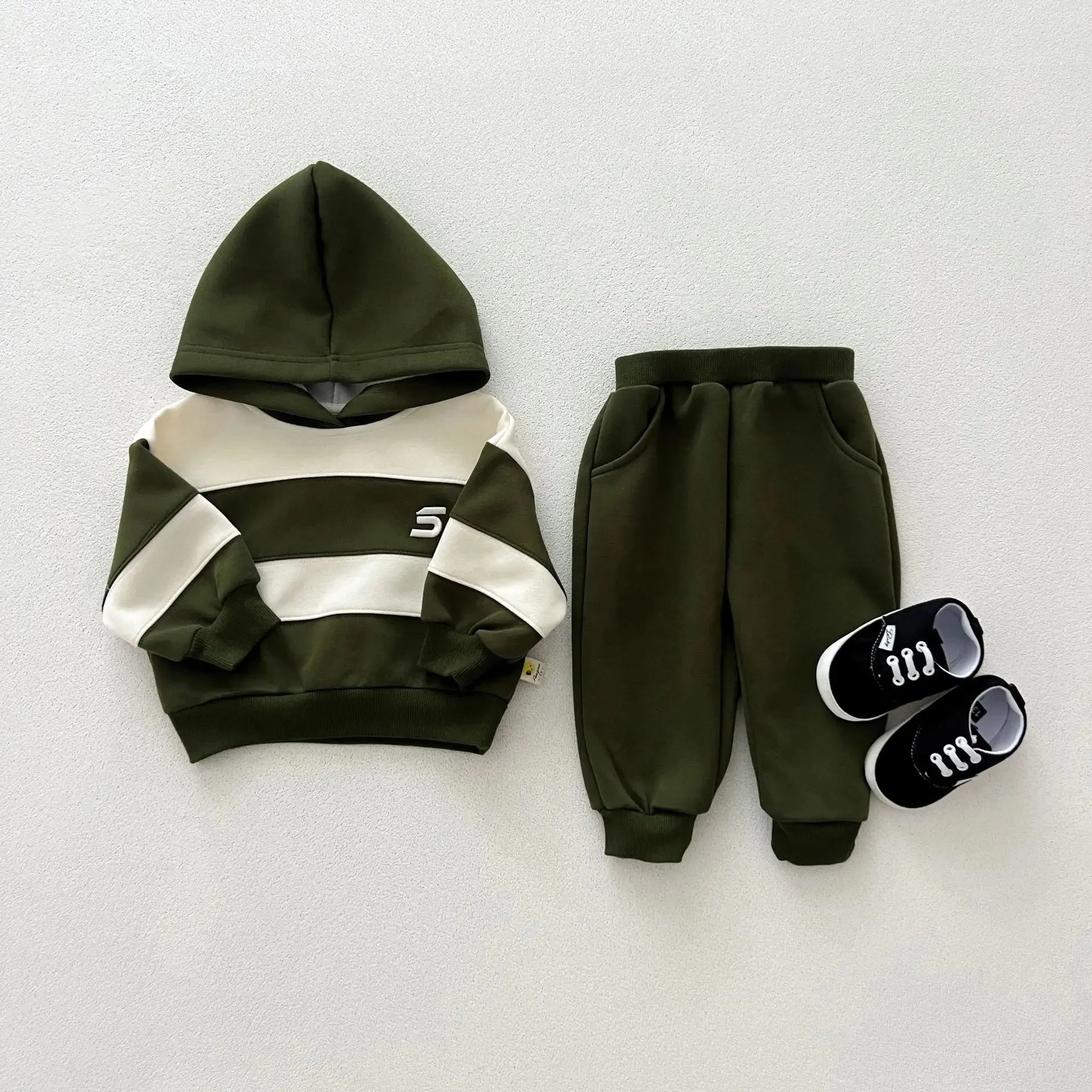 Childrens Baby Boys Autumn Handsome Two-piece Set Sports Casual Striped Hoodies Solid Cotton Pants Suit Toddler Boys Outfit