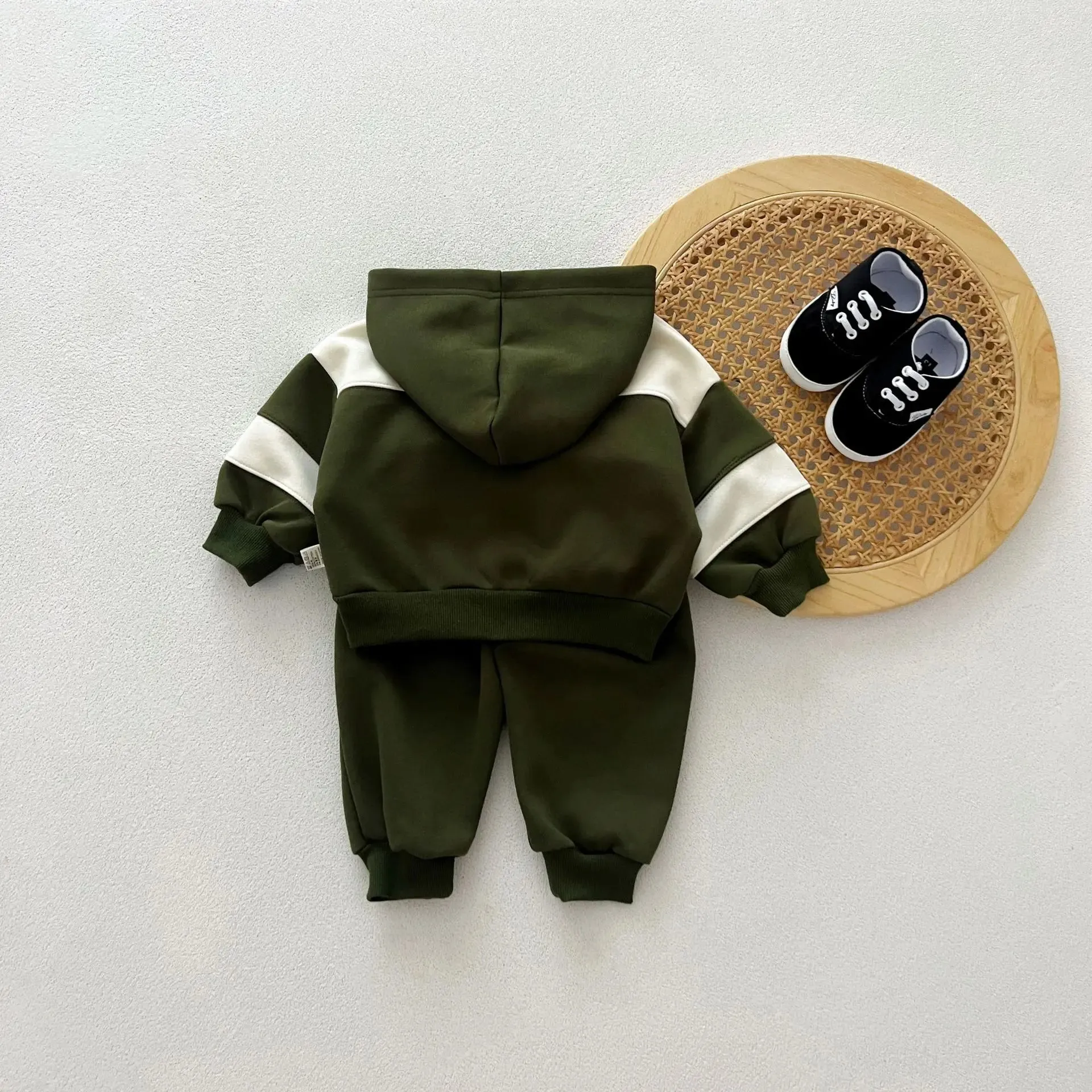 Childrens Baby Boys Autumn Handsome Two-piece Set Sports Casual Striped Hoodies Solid Cotton Pants Suit Toddler Boys Outfit