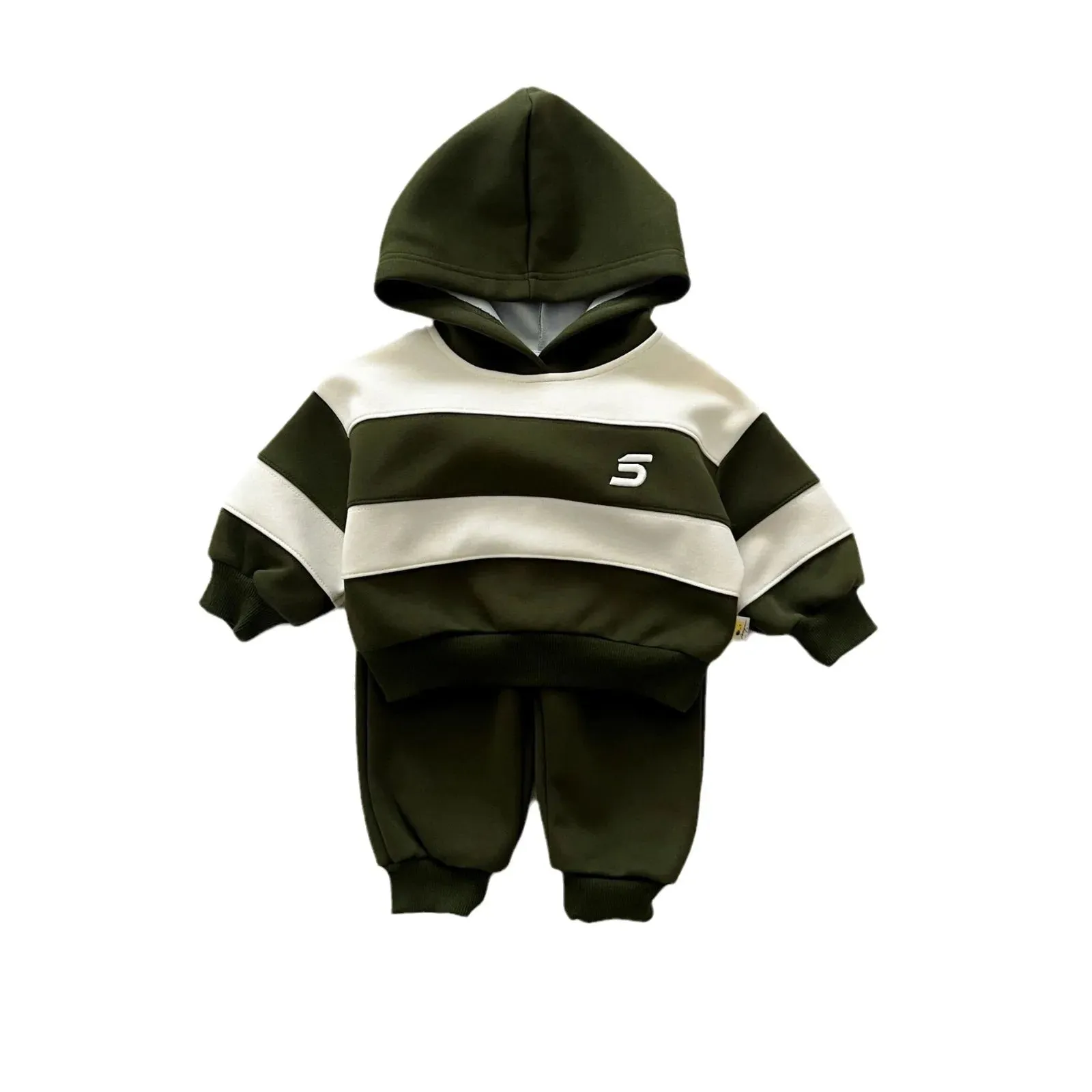 Childrens Baby Boys Autumn Handsome Two-piece Set Sports Casual Striped Hoodies Solid Cotton Pants Suit Toddler Boys Outfit