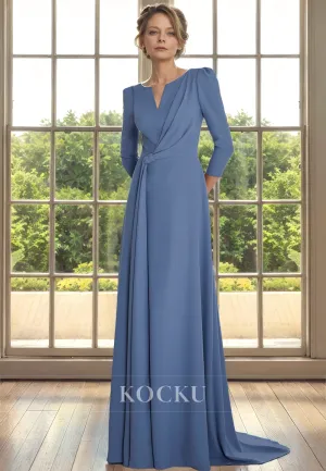 Classic & Timeless V-Neck A-Line Long sleeves A-Line Cocktail Mother of the Bride Dress