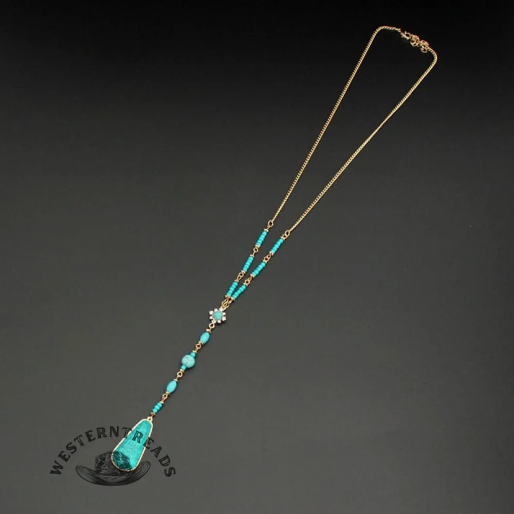 Classic Turquoise Long Beaded Necklace