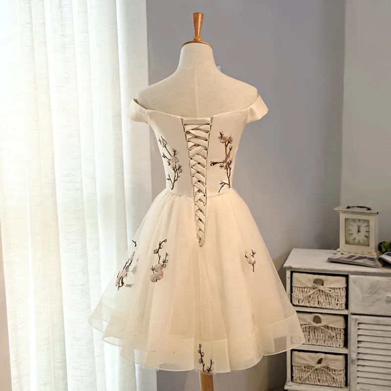 Cute Champagne Off Shoulder Knee Length Prom Dress , Lovely Formal Dress