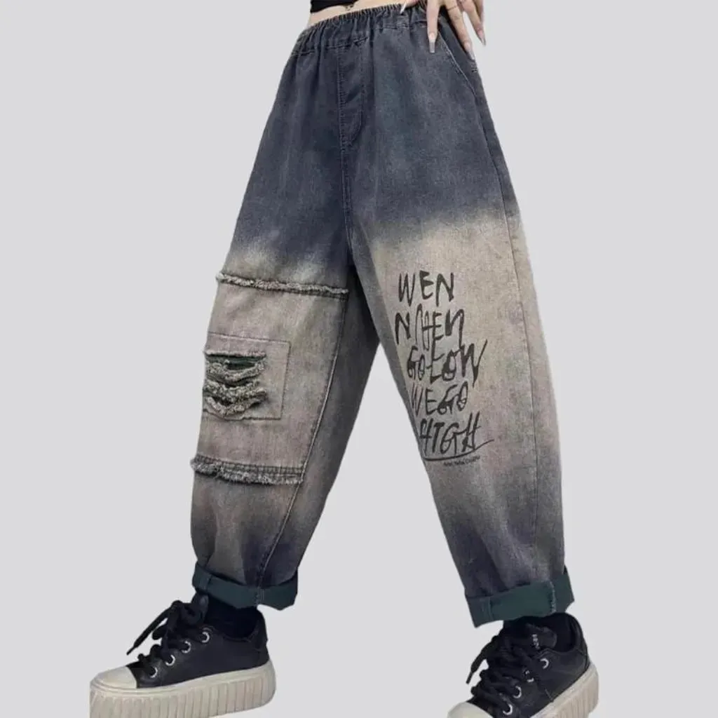Dark-grey street denim pants for women