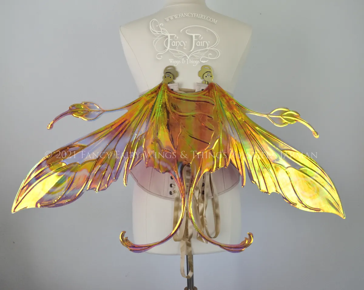 Elvina Iridescent Convertible Painted Fairy Wings in Mauve Rose with Gold veins
