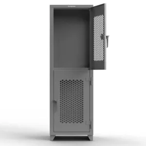 Extra Heavy Duty 14 GA Double-Tier Ventilated Locker, 2 Compartments - 24 in. W x 24 in. D x 75 in. H