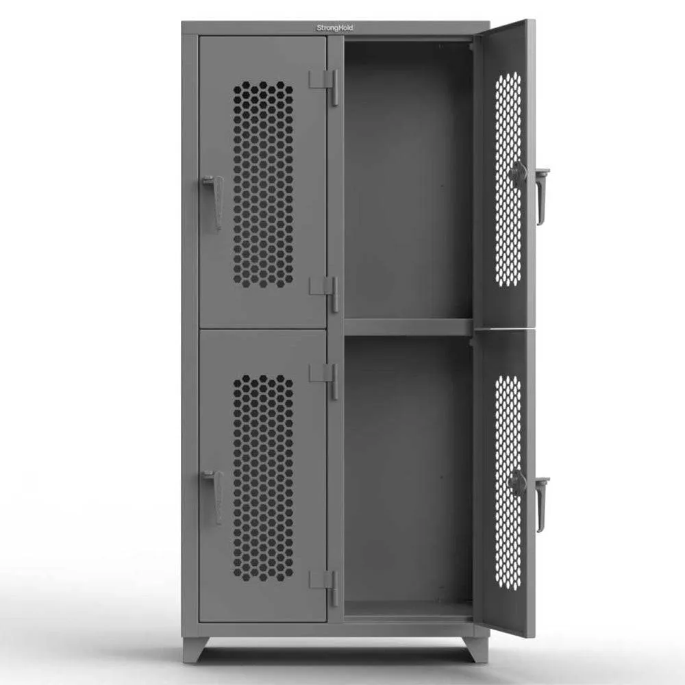 Extra Heavy Duty 14 GA Double-Tier Ventilated Locker, 4 Compartments - 36 in. W x 18 in. D x 75 in. H