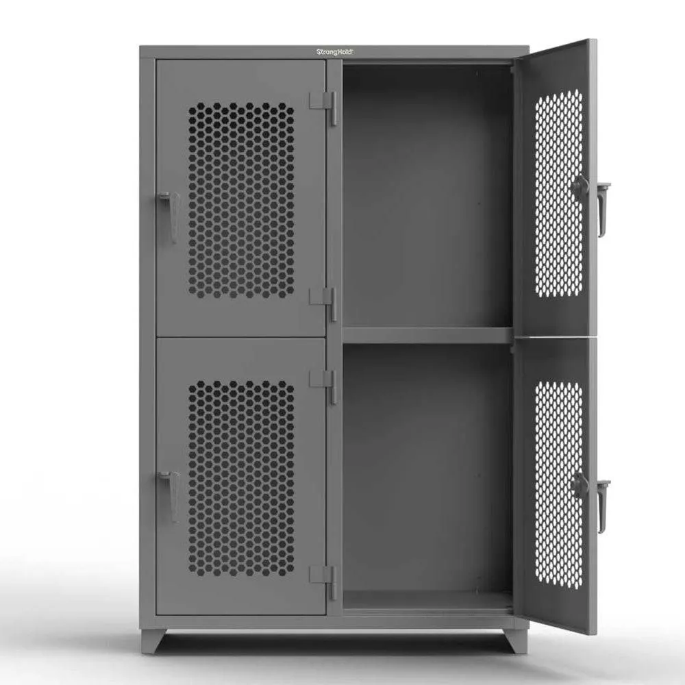 Extra Heavy Duty 14 GA Double-Tier Ventilated Locker, 4 Compartments - 48 in. W x 24 in. D x 75 in. H