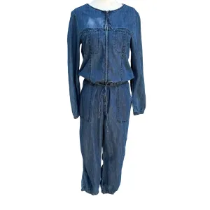 Gap Vintage Long Sleeve Drawstring Waist Zip Front Elastic Hem Denim Jumpsuit -S Gap Vintage Long Sleeve Drawstring Waist Zip Front Elastic Hem Denim Jumpsuit -S