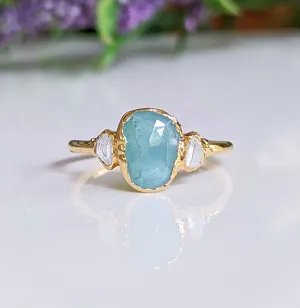 Grandidierite and diamond ring in 18k Gold
