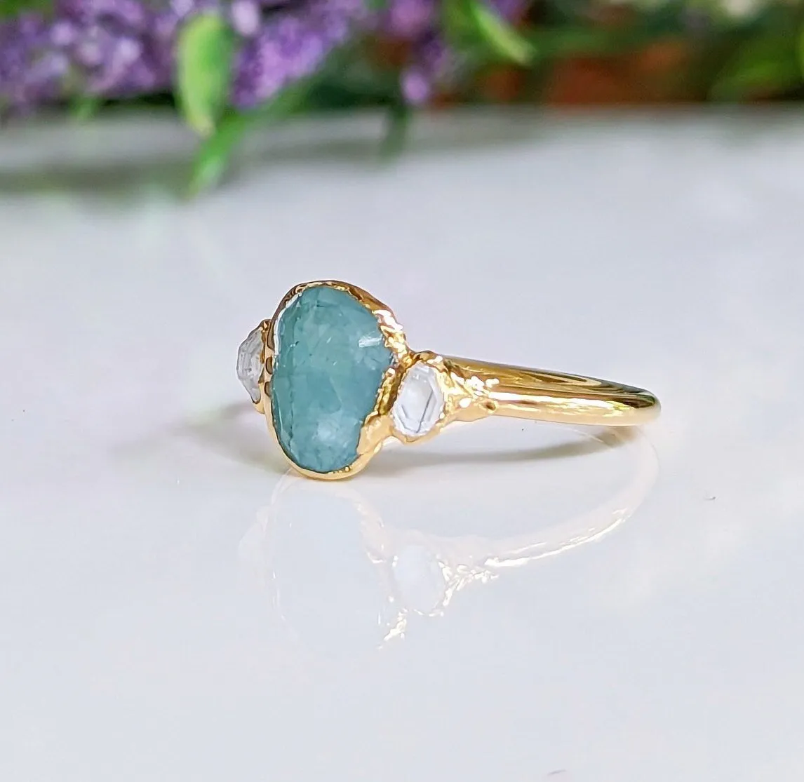 Grandidierite and diamond ring in 18k Gold