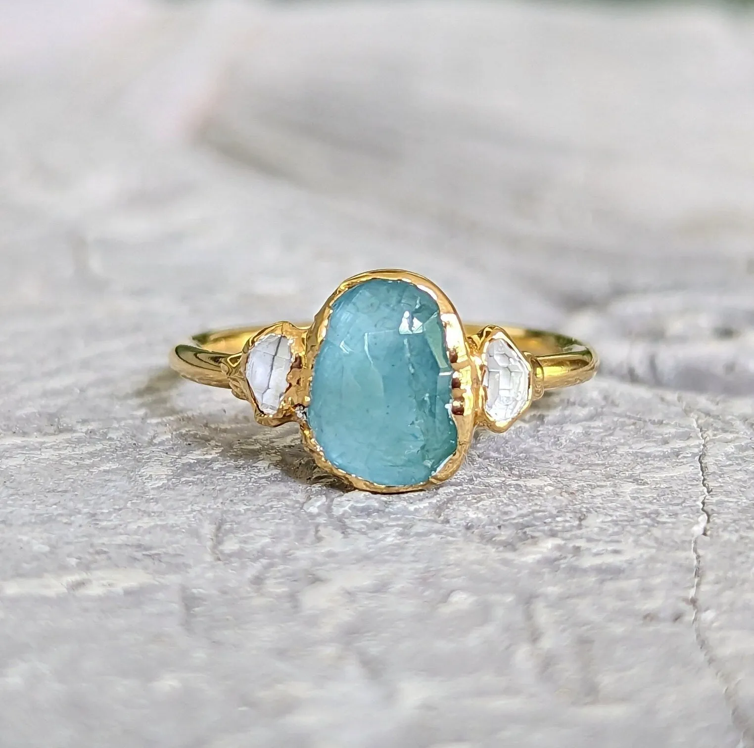 Grandidierite and diamond ring in 18k Gold