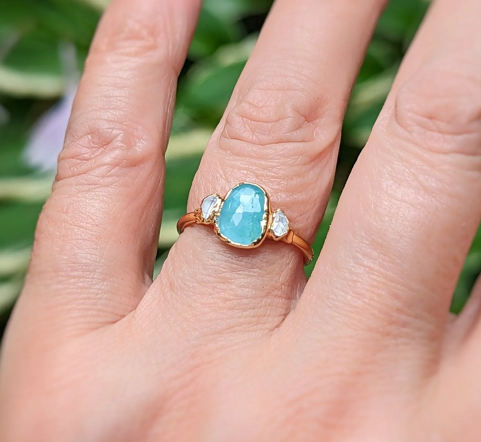 Grandidierite and diamond ring in 18k Gold