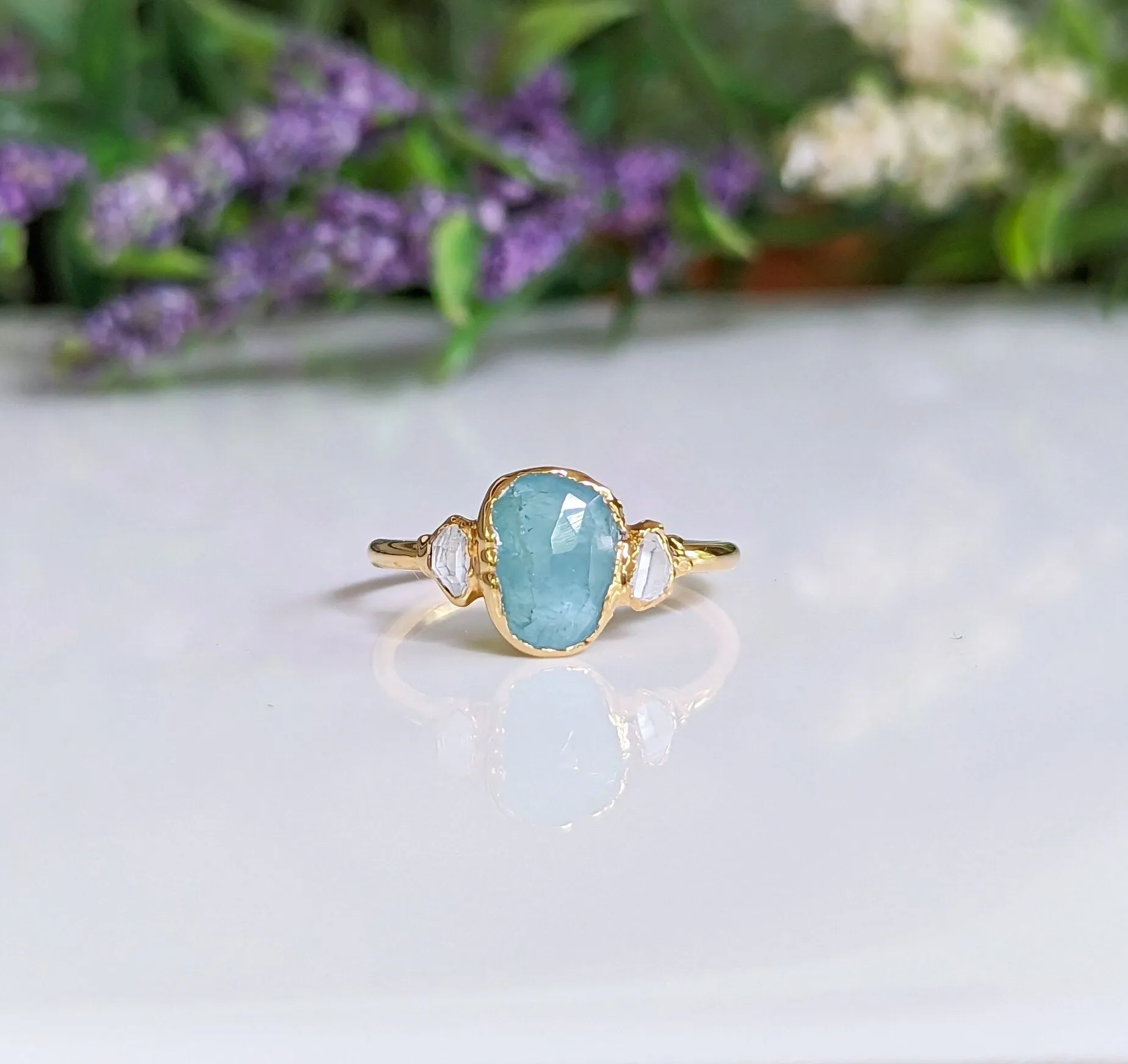 Grandidierite and diamond ring in 18k Gold