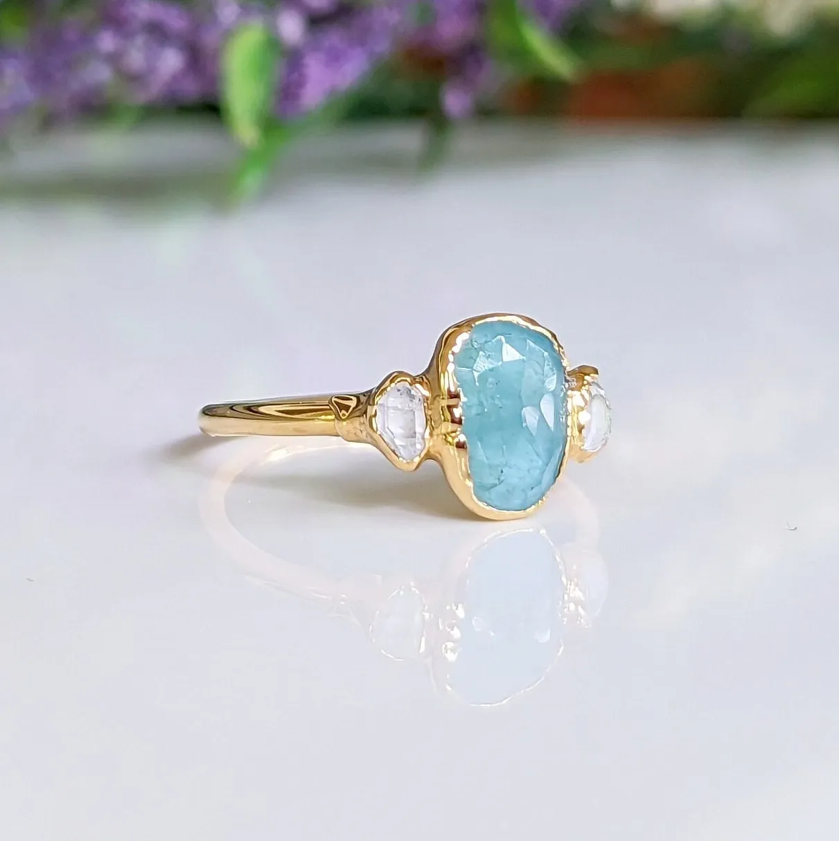 Grandidierite and diamond ring in 18k Gold