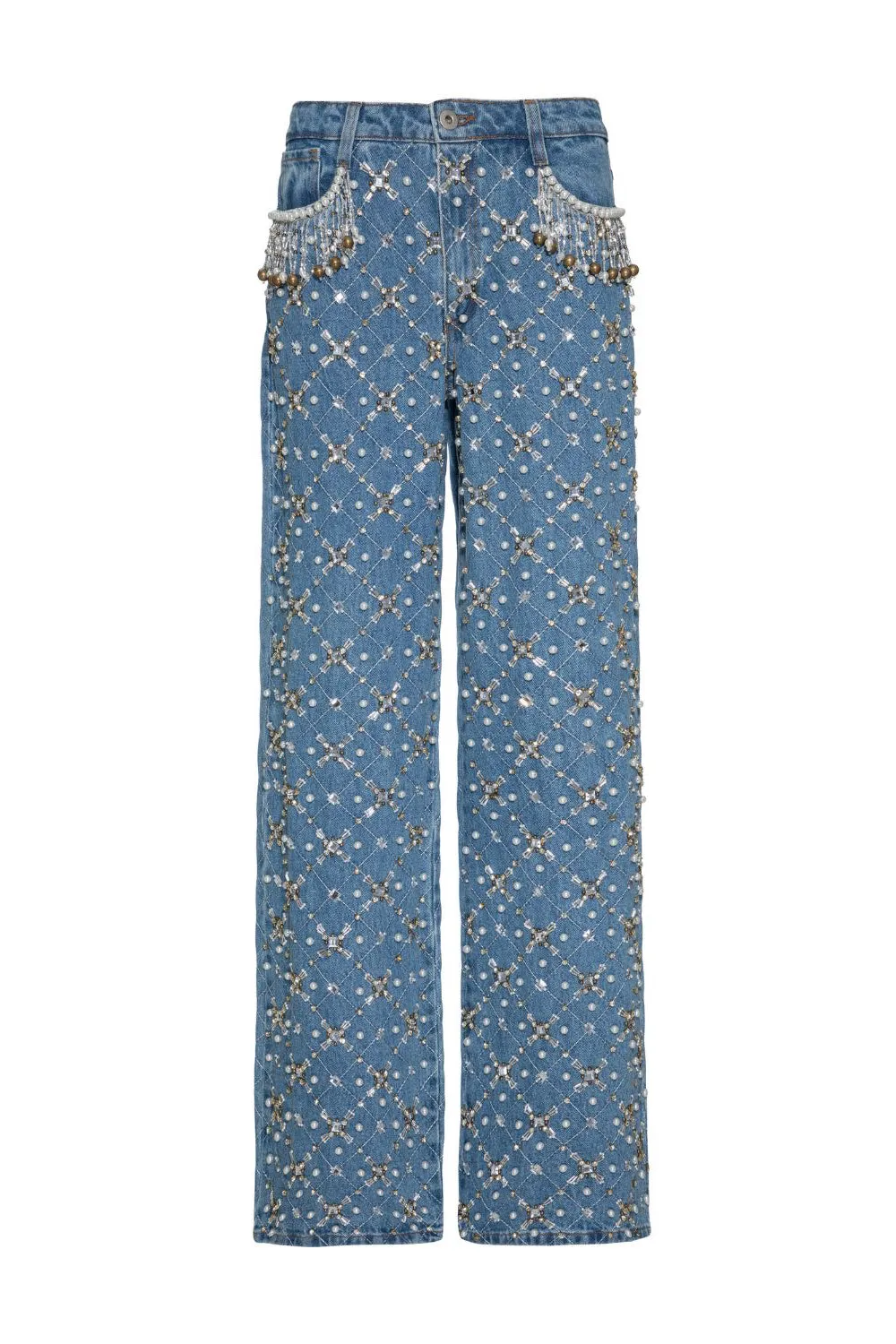 HAND-BEADED HIGH WAIST JEANS