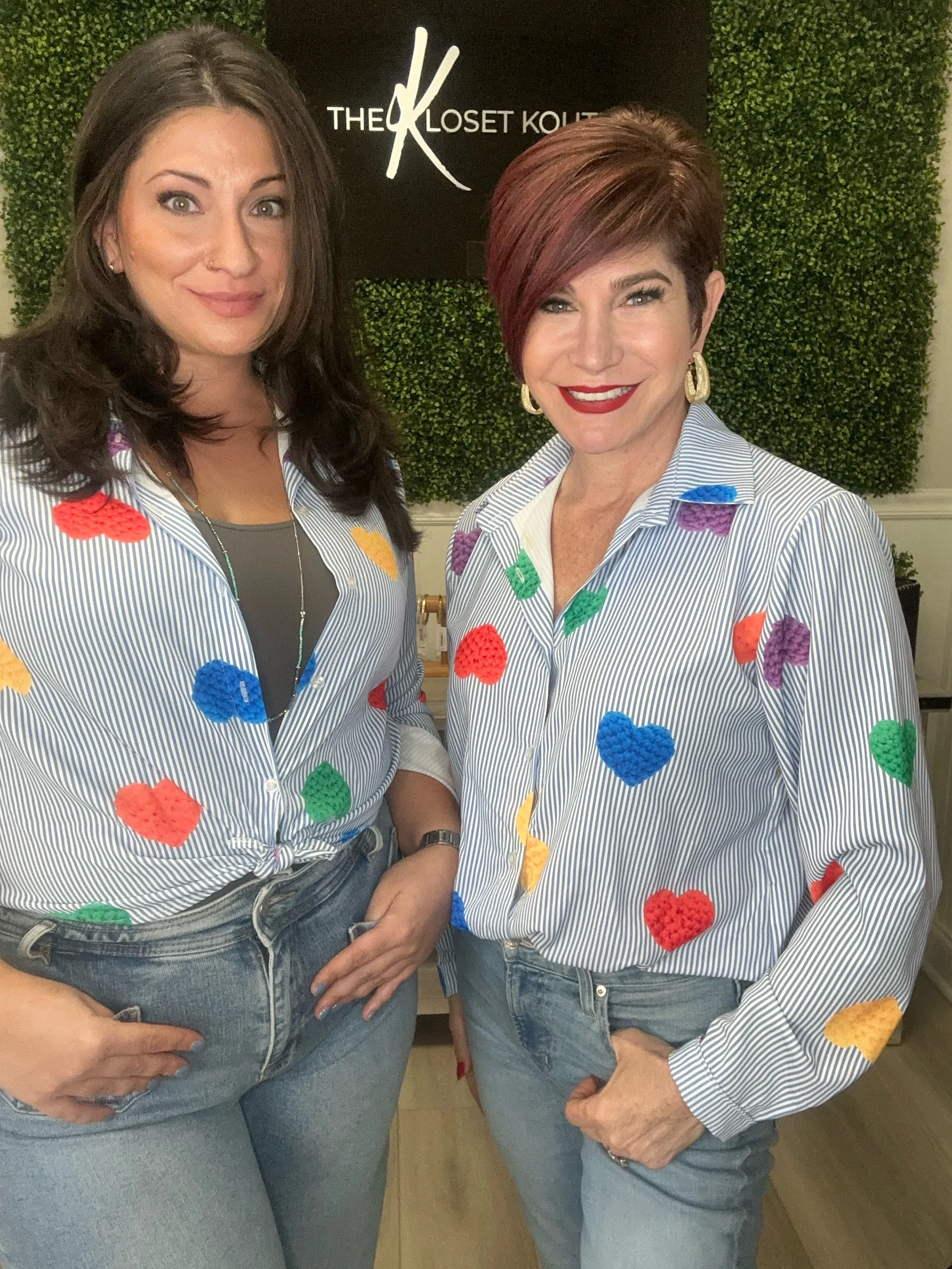 Heart Print Striped Button Down