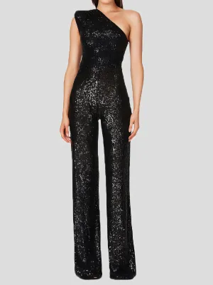 Jumpsuits One-Shoulder Sequined Slim-Fit Jumpsuit for Women