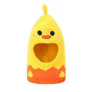 Little Surprise Box Knitted Yellow Duckling theme Winter Cap covering  Neck , Ears and Head for Minus degree Temperature, 5 yrs and above