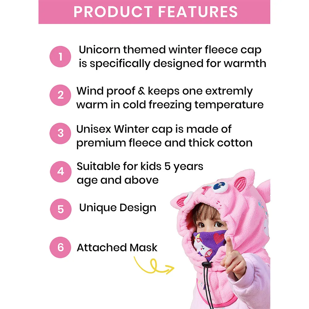 Little Surprise Box Light Pink Uni Fleece Winter Cap Covering Mouth, Neck And Head For Minus Degree Temperature, 5 yrs And Above