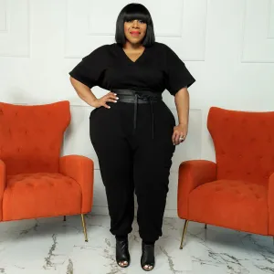 Loose Half-Sleeve V-Neck Plus Size Jumpsuits
