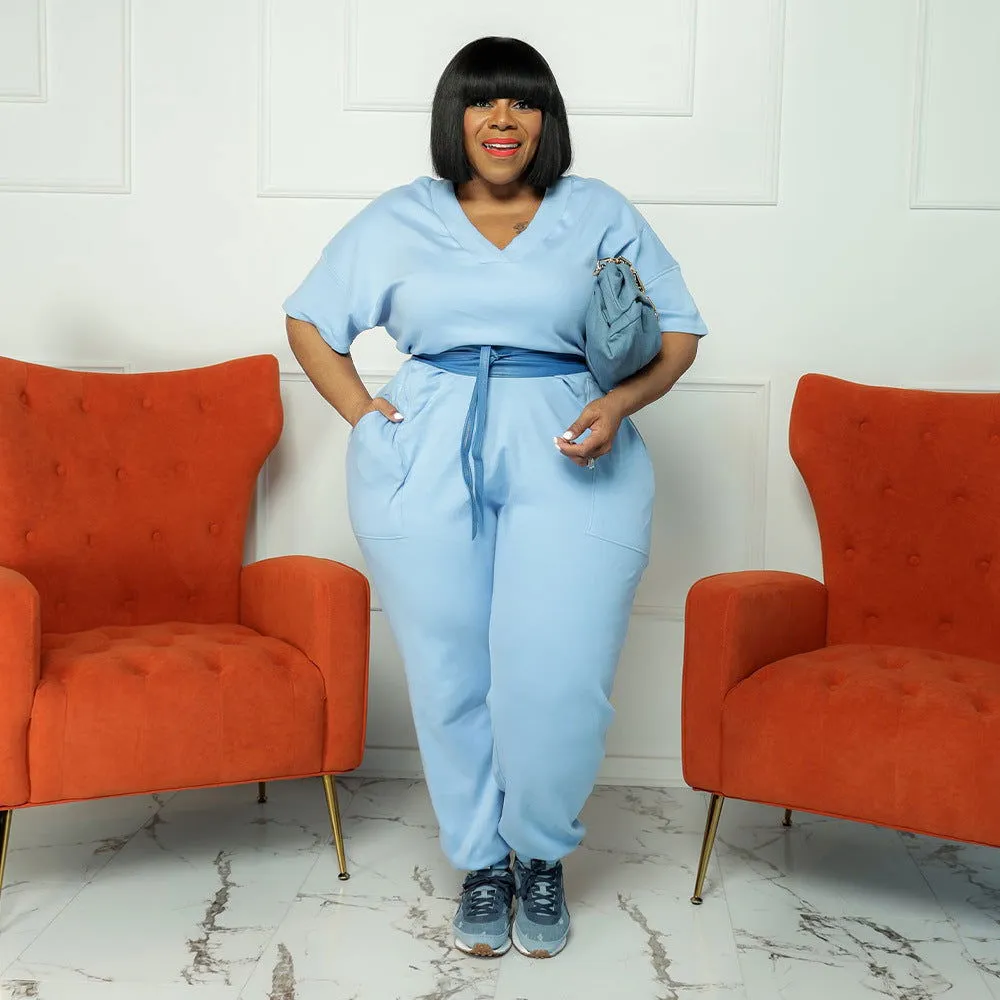 Loose Half-Sleeve V-Neck Plus Size Jumpsuits