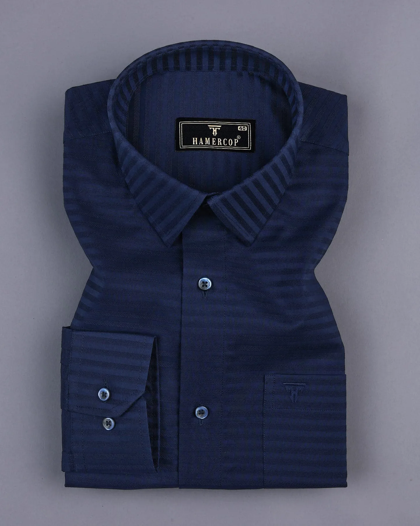 NavyBlue Self Weft Stripe Dobby Cotton Formal Shirt