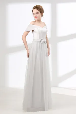 Off Shoulder Gray Formal Floor Length Prom Dresses