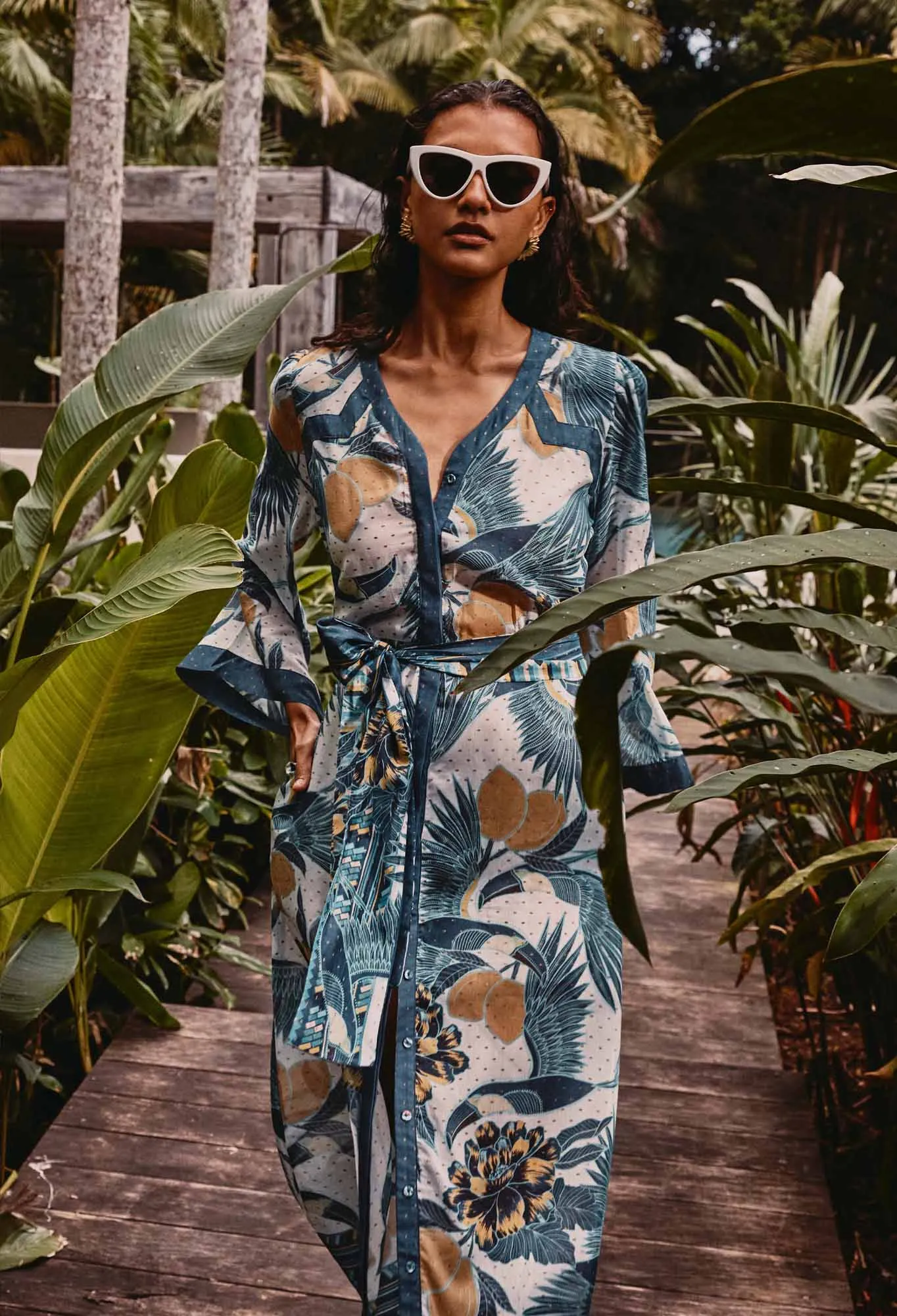 Once Was - Kimona Cotton Silk Coat Dress - Tukano Print