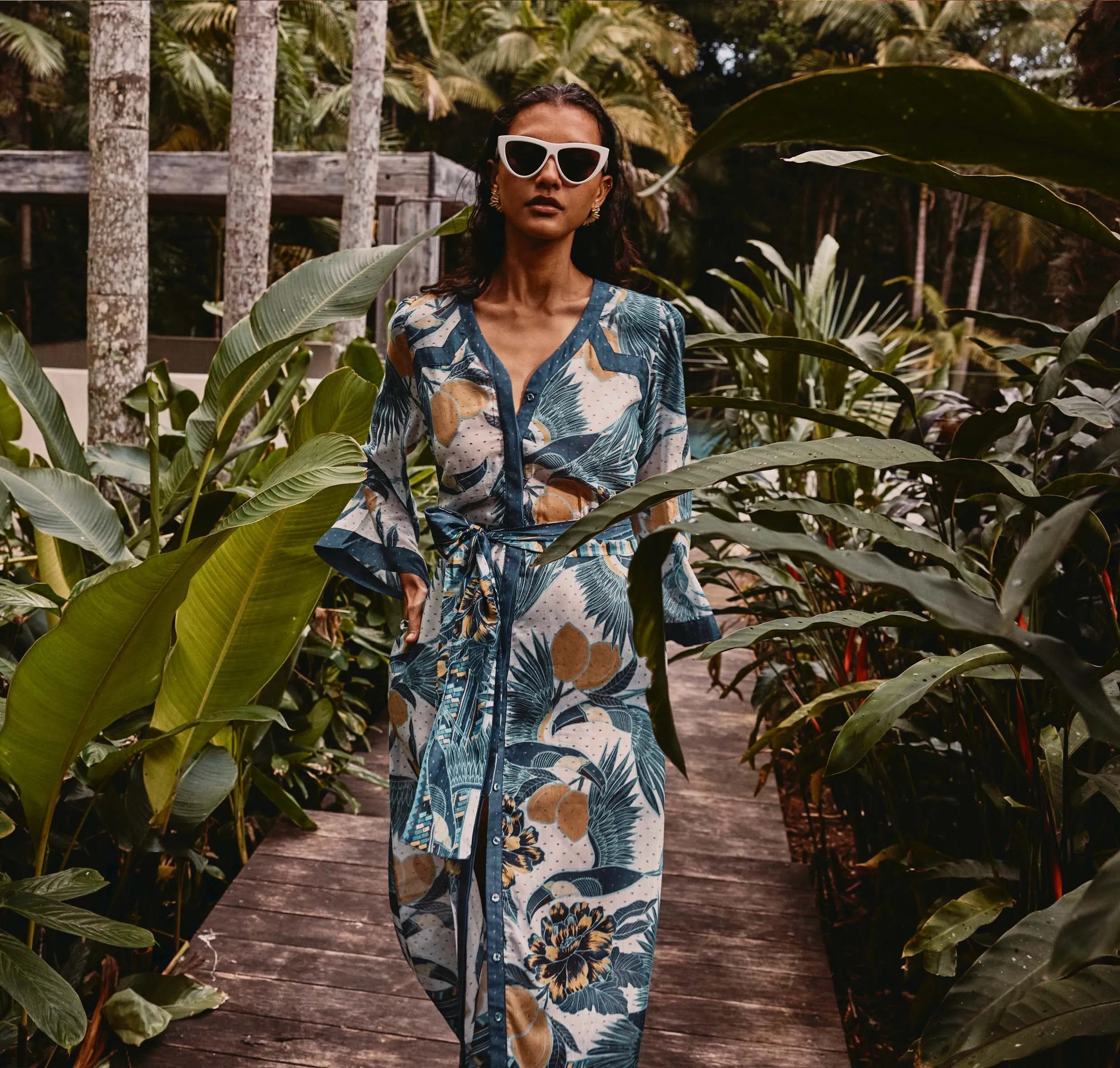 Once Was - Kimona Cotton Silk Coat Dress - Tukano Print