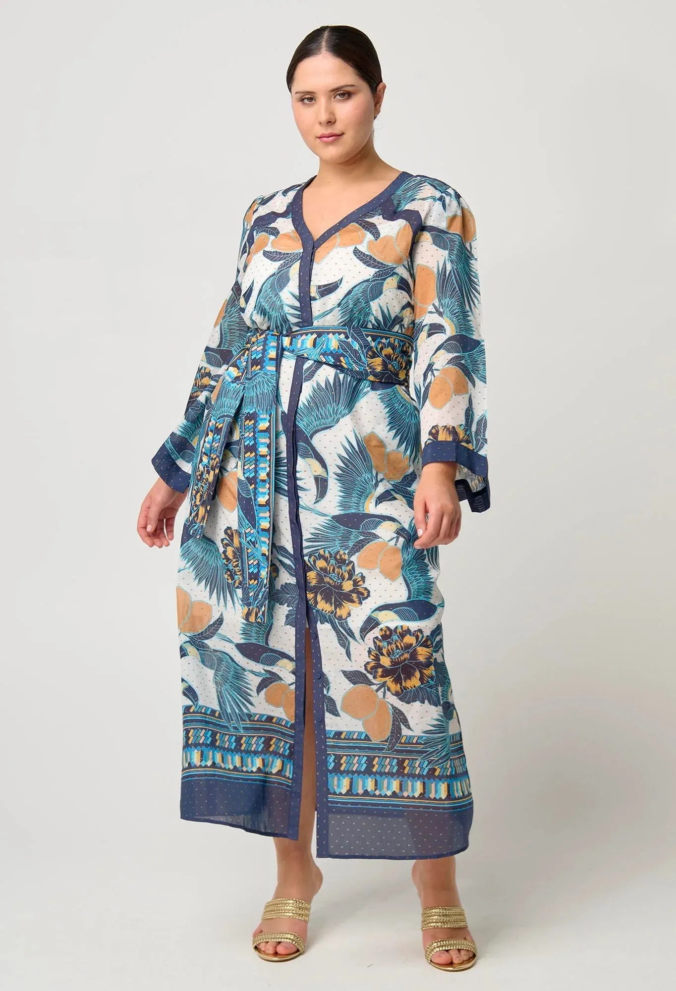Once Was - Kimona Cotton Silk Coat Dress - Tukano Print