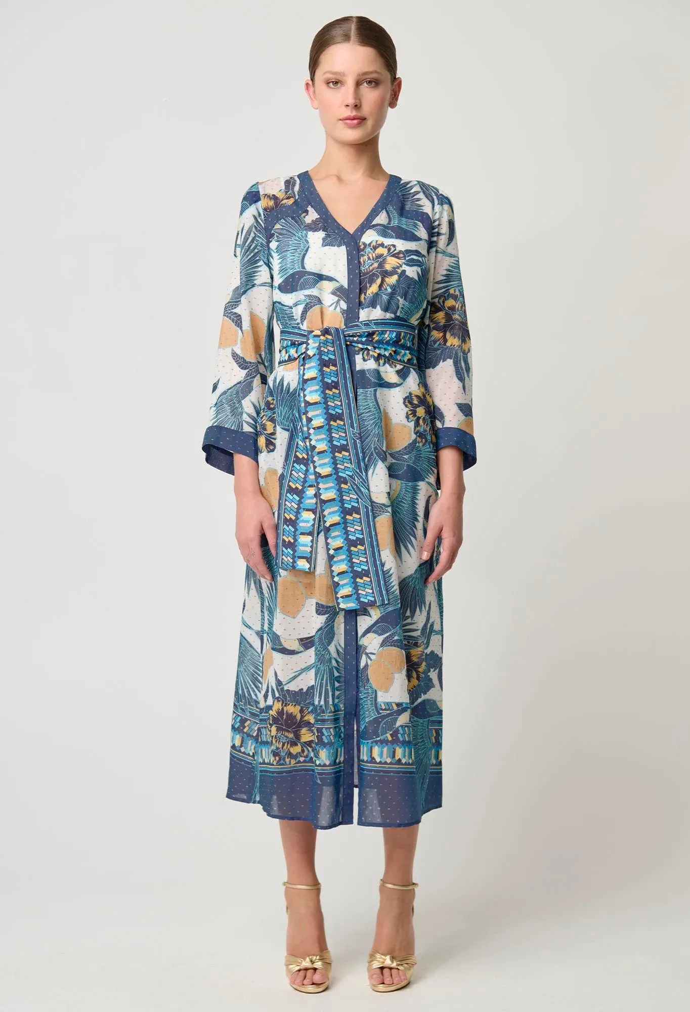 Once Was - Kimona Cotton Silk Coat Dress - Tukano Print