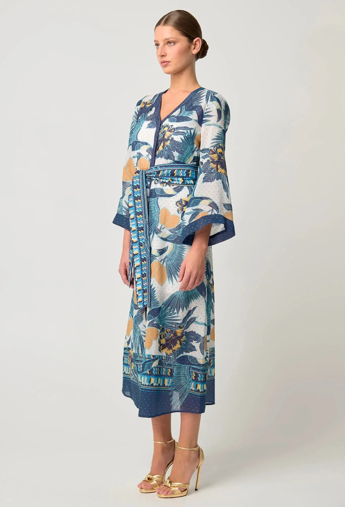 Once Was - Kimona Cotton Silk Coat Dress - Tukano Print