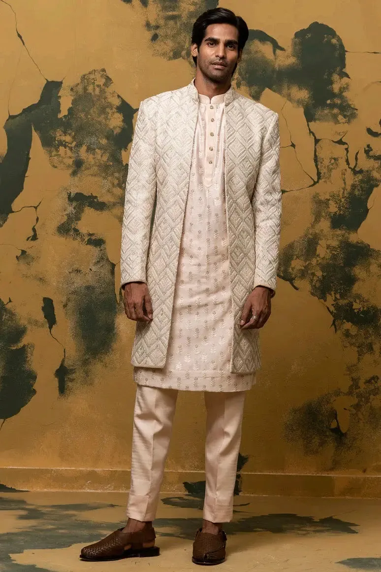 Prithviraj Sukumaran in Elation Beige Zari Embroidered Sherwani