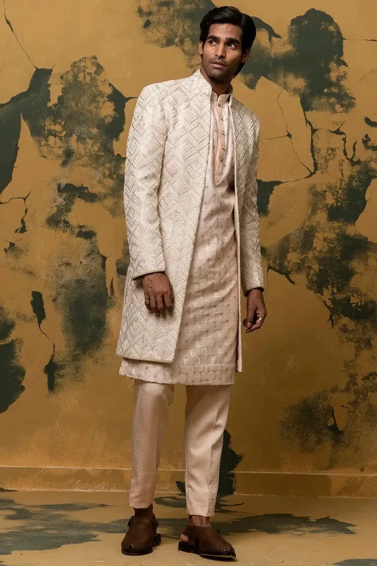 Prithviraj Sukumaran in Elation Beige Zari Embroidered Sherwani