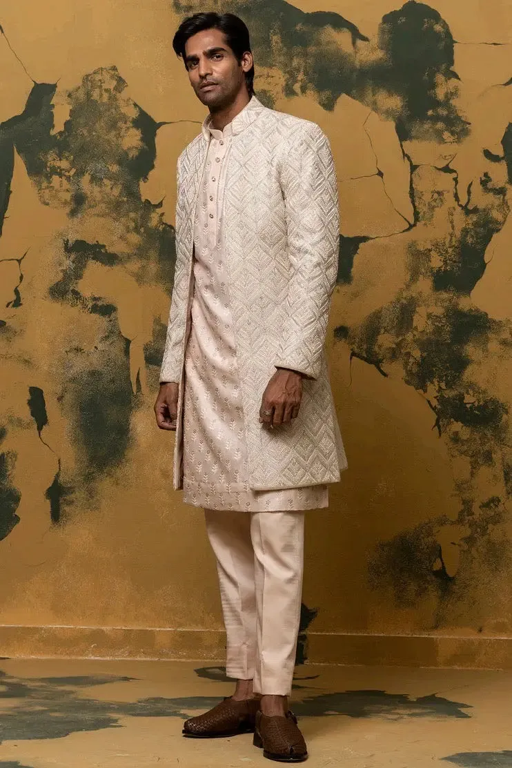 Prithviraj Sukumaran in Elation Beige Zari Embroidered Sherwani