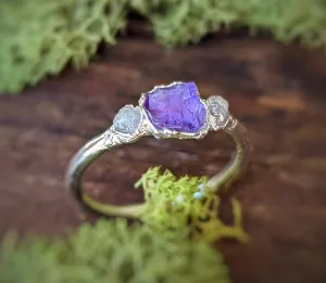 Raw Amethyst & rough diamond ring