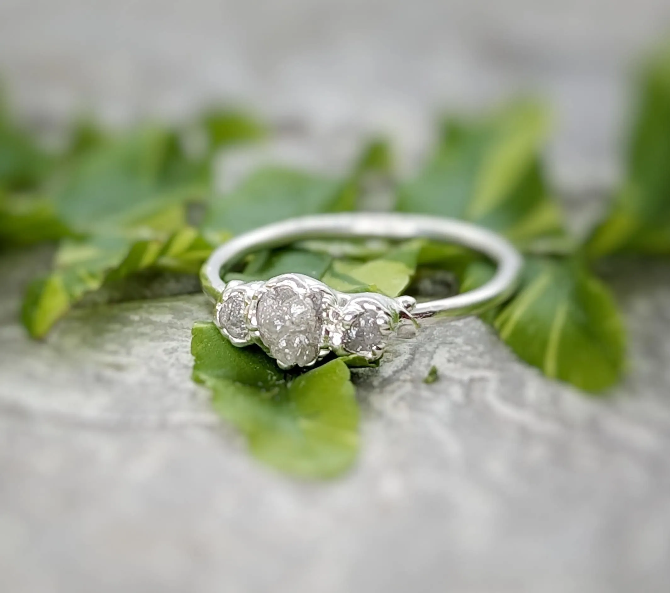 Raw diamond engagement ring