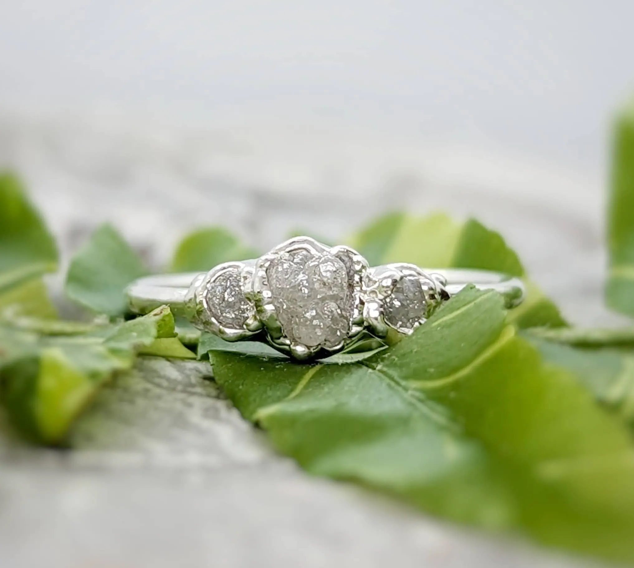 Raw diamond engagement ring